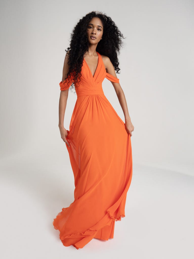 Abiti Eleganti Vestito Arancione Matrimonio EVELYNE Abito Sirena