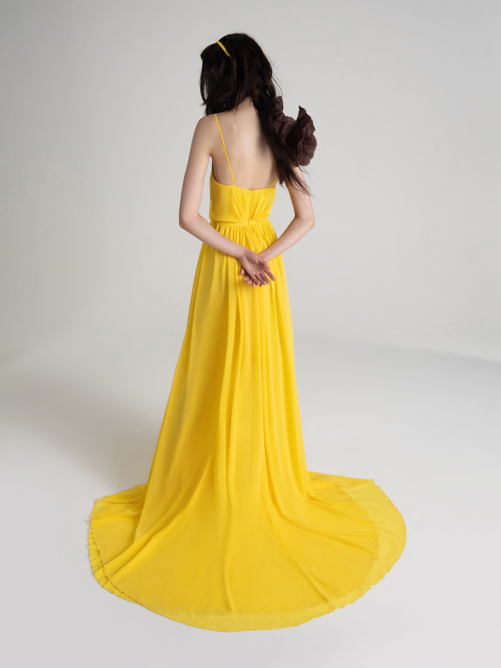 Rasario Pleated Cutout Chiffon Gown in Yellow | Lyst